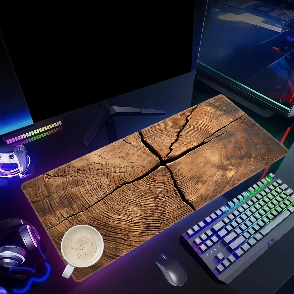 Alfombrilla de ratón XXL con diseño de grano de madera, alfombrilla de goma antideslizante para ordenador portátil, teclado grueso, accesorios para PC, diseño de borde de bloqueo