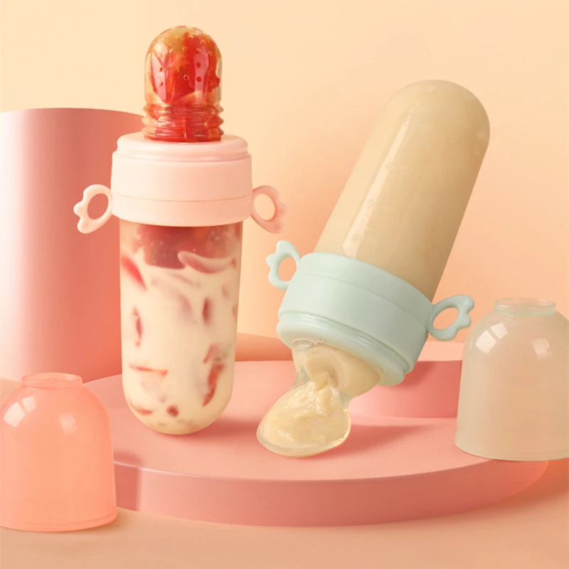 Baby Feeding Bottle + Teether Baby Silicone Rice Paste Cereal Feeding Squeeze Bottle Spoon Feeder for Newborn Child Utensils