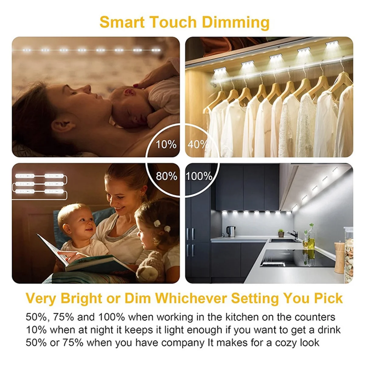 Self-Adhesive LED Cabinet Lights Wardrobe Lights Touch-Sensitive Atmosphere Lights LED Vanity Lights for Mirror US PLug