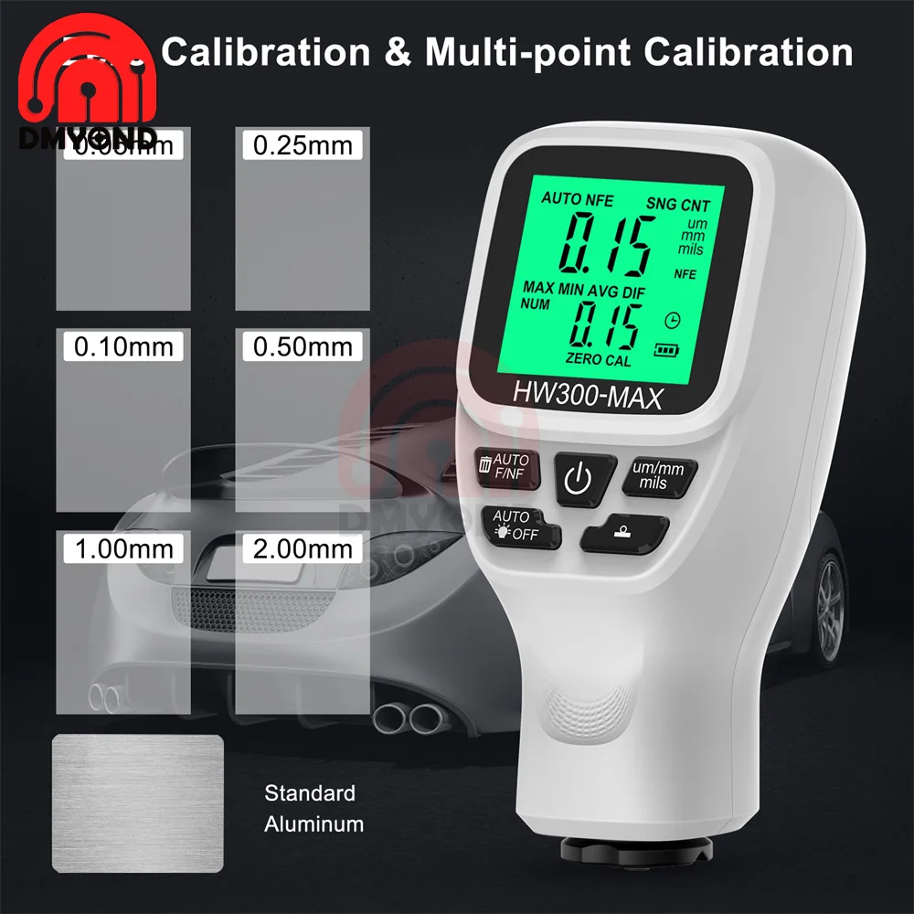 Digital HW300-MAX 0-2000UM Car Paint Film Tester Paint Coating Thickness Gauge with Highly Sensitive Probe For Metal Processing