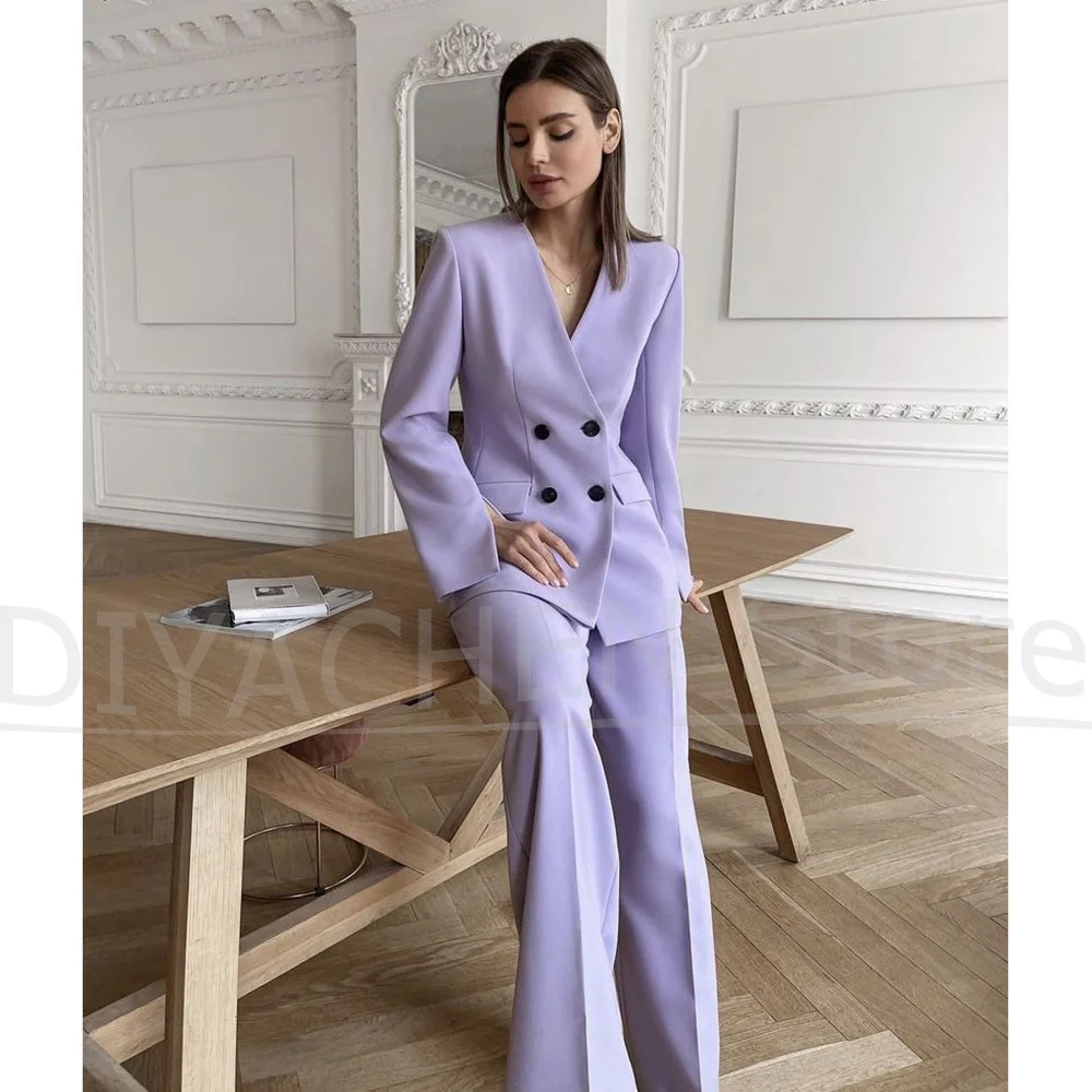 Women's Suit Fashion Double Breasted Long Sleeves Wear Elegant Chic Formal Daily Casual Solid Color Pants Sets Two Piece