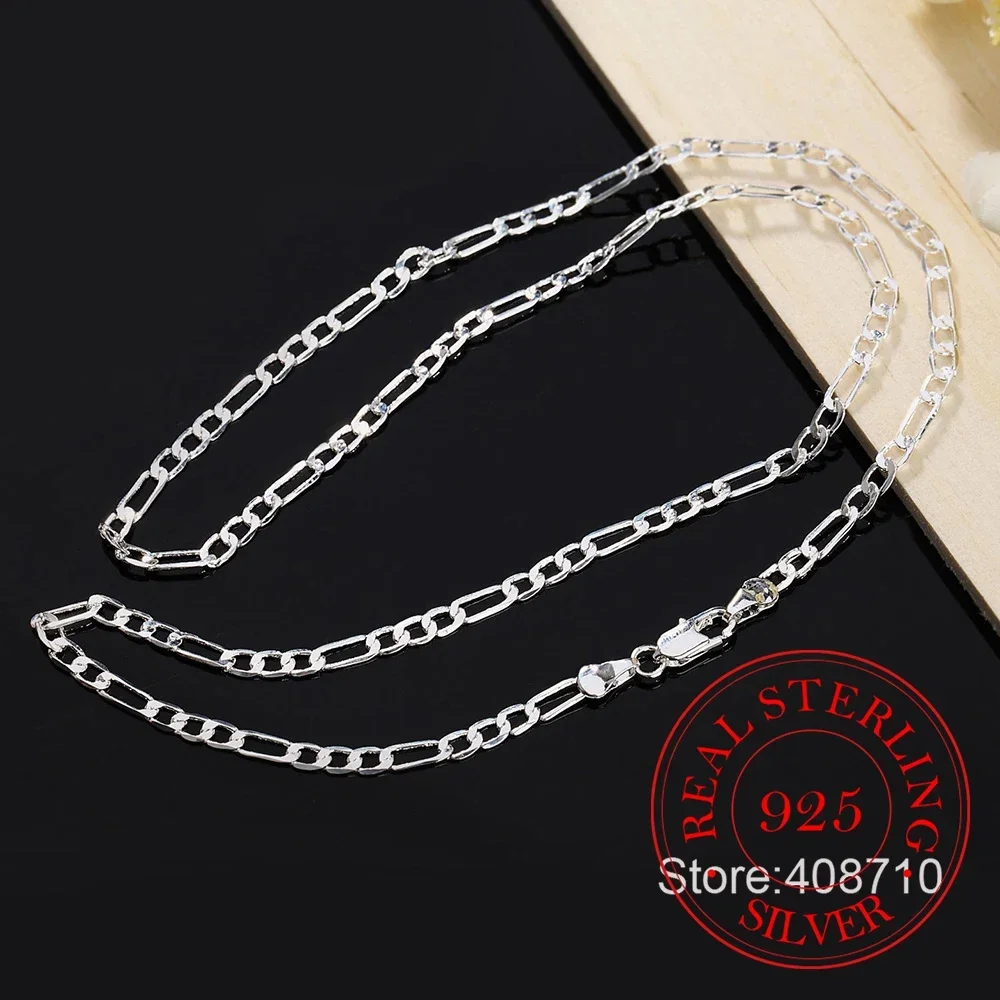 925 Sterling Silver 16/18/20/22/24/26/28/30 Inch 4mm Classic Chain Necklaces For Women Man Fashion Wedding Charm Jewelry