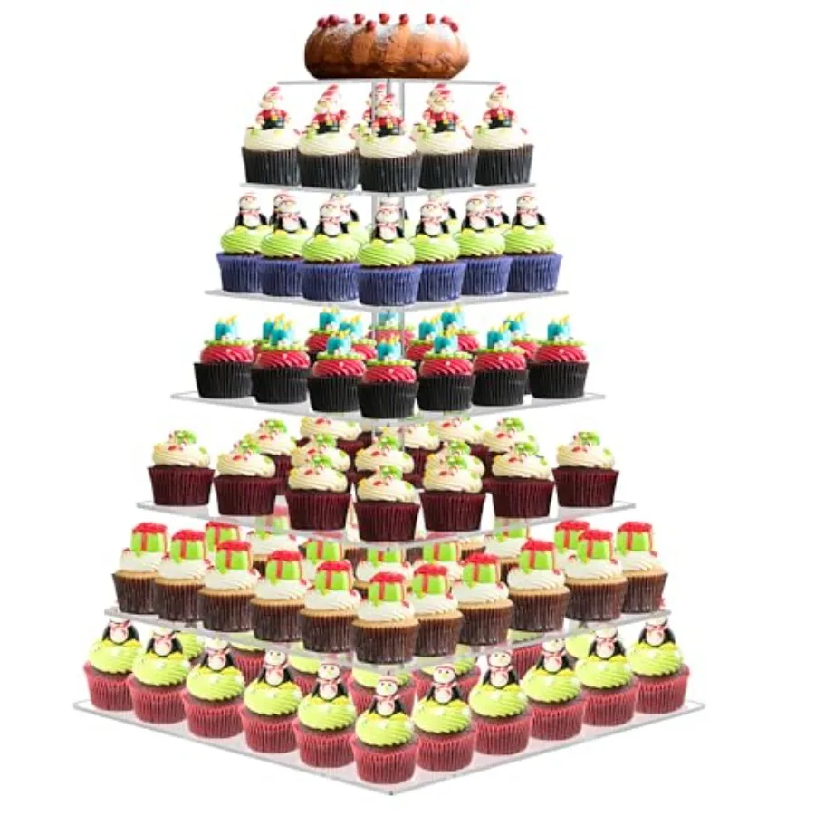 

7 Tier Large Cupcake Stand, Square Cupcake Stand for 150 Cupcakes, Tiered Cupcake Holder Stand, Clear Acrylic Cup Cake Tower St