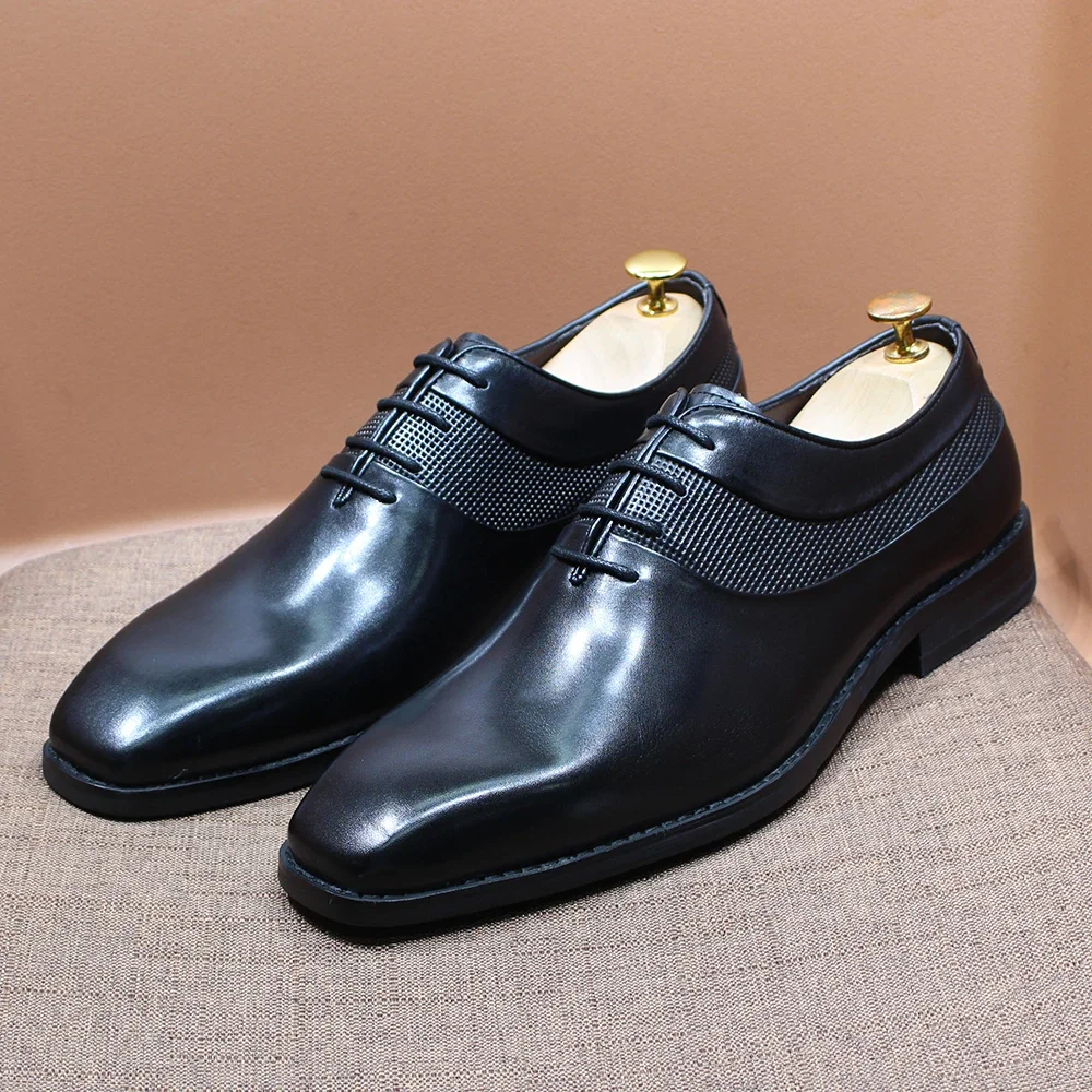 Classic Men's Cow Leather Dress Shoes Plain Toe Designer Oxford Lace-Up Handmade Formal Office Wedding Party Suit Shoes