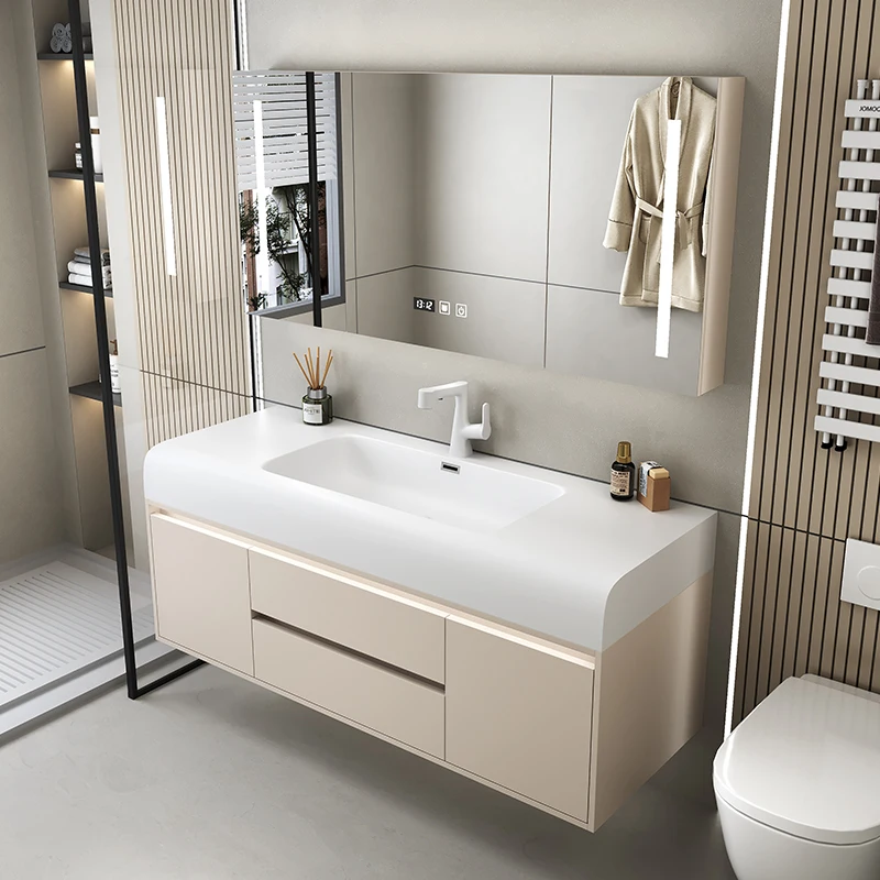 Light luxury modern skin feeling integrated basin bathroom cabinet simple bathroom washbasin sink washbasin cabinet combination