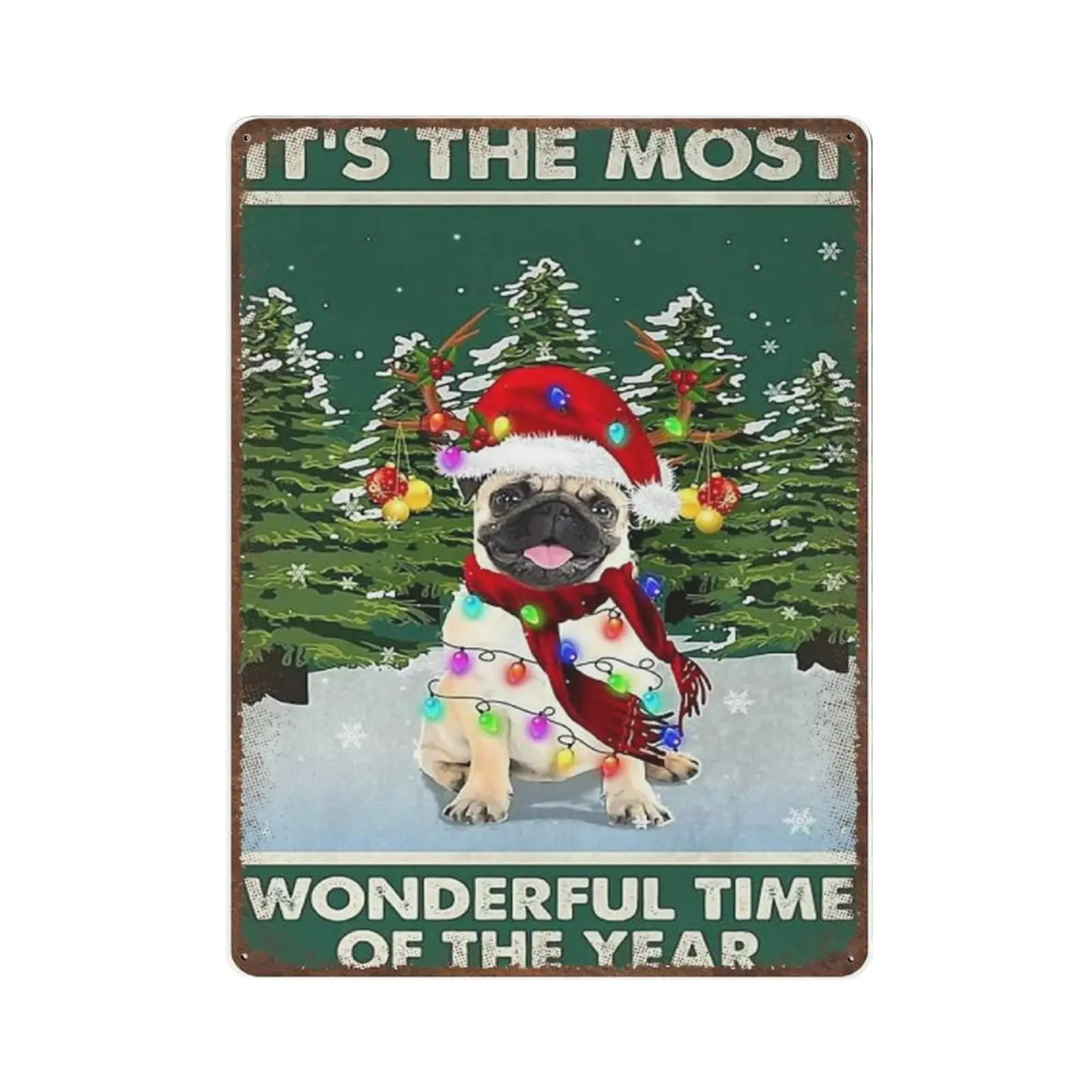 Retro dickes Metallblechschild „Dog Xmas It's The Most Wonderful Time Of Year“, Blechschild, Hund Weihnachten – Neuheitsposter, Heimdekoration, Wand