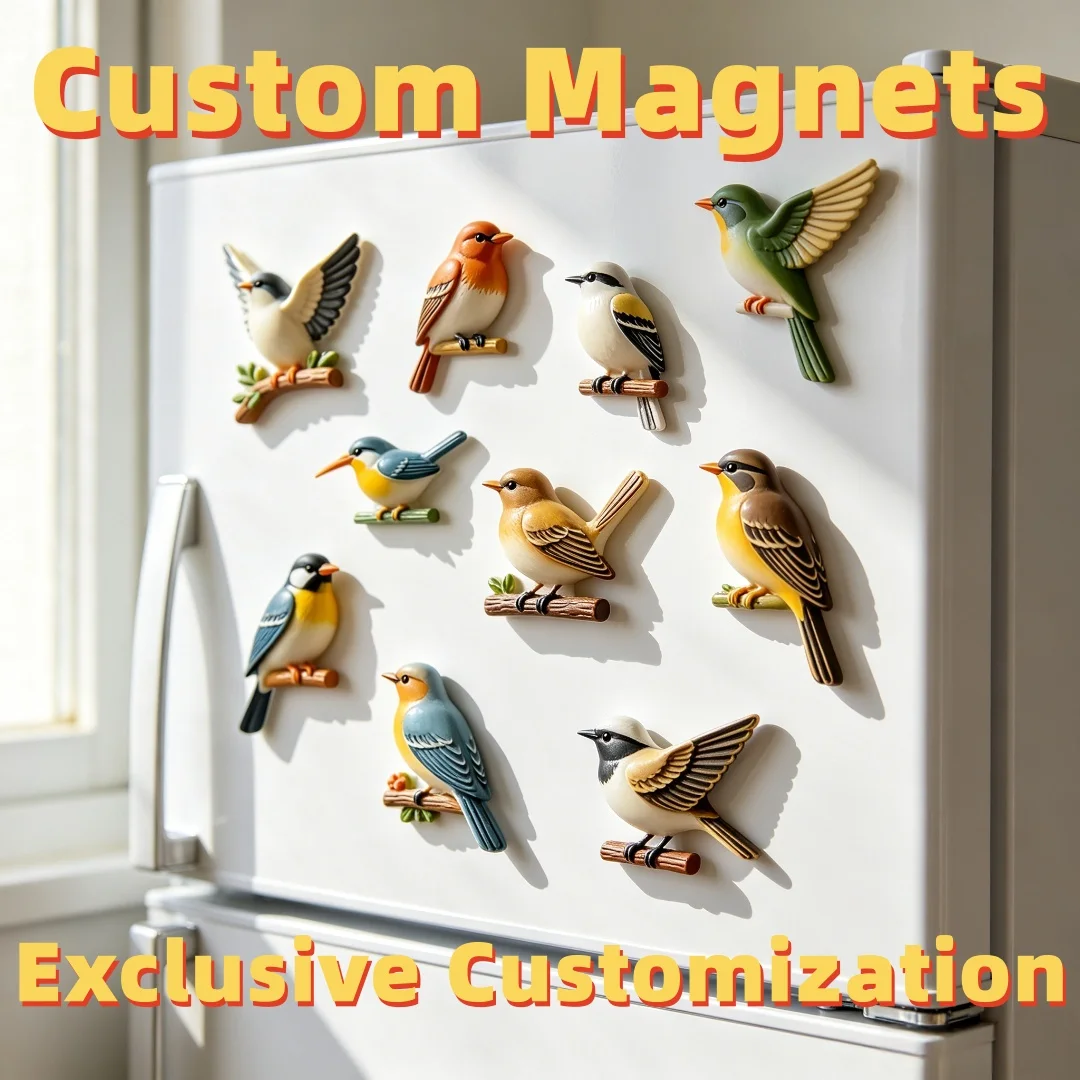 Custom Fridge Magnets Personalized 3D Cartoon Bird Branch Refrigerator Magnet Cute Animal Kitchen Home Decor Gift