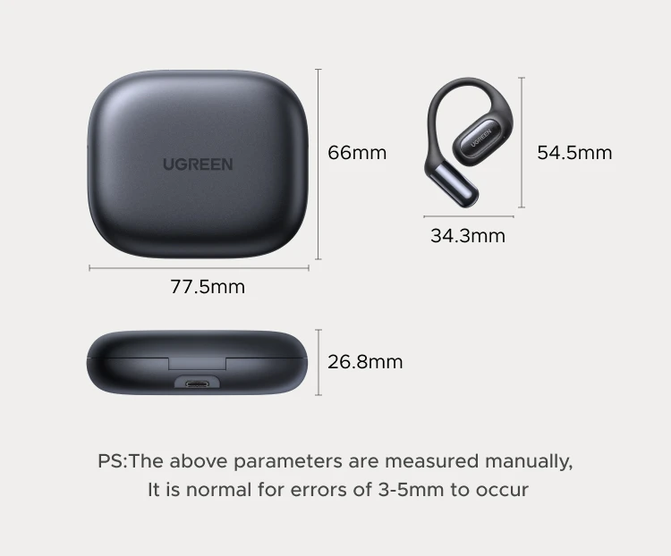 UGREEN FitBuds Open-Ear Headphones Earphones, Ear-hook TWS True-Wireless Bluetooth 6.0 Wireless Earbuds, Spatial Audio, 30H Play