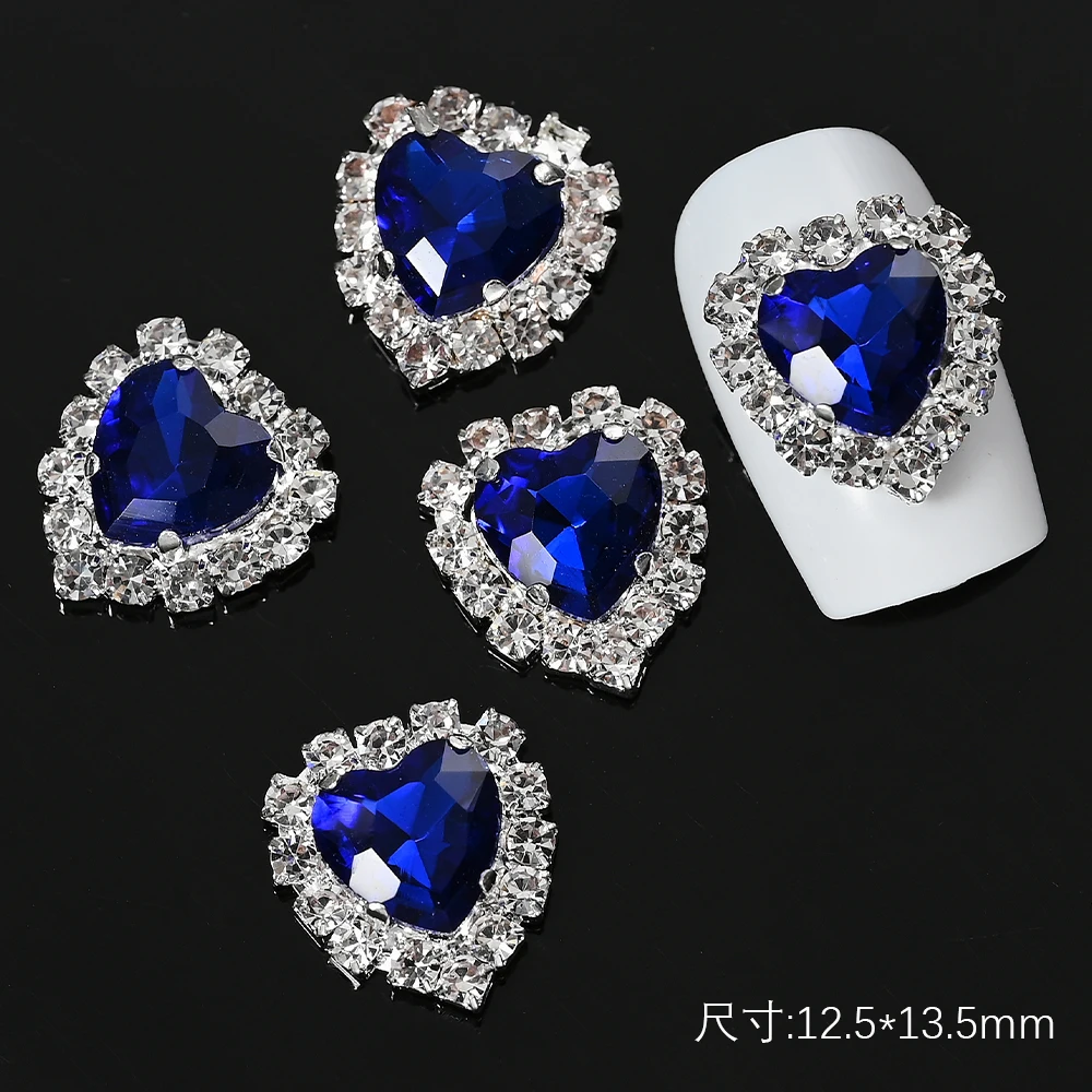 Strass 3D en forme de cœur pour ongles, breloques en cristal, goutte d'eau, amour, bijoux en diamant, fournitures de luxe, rouge, bleu, 5 pièces