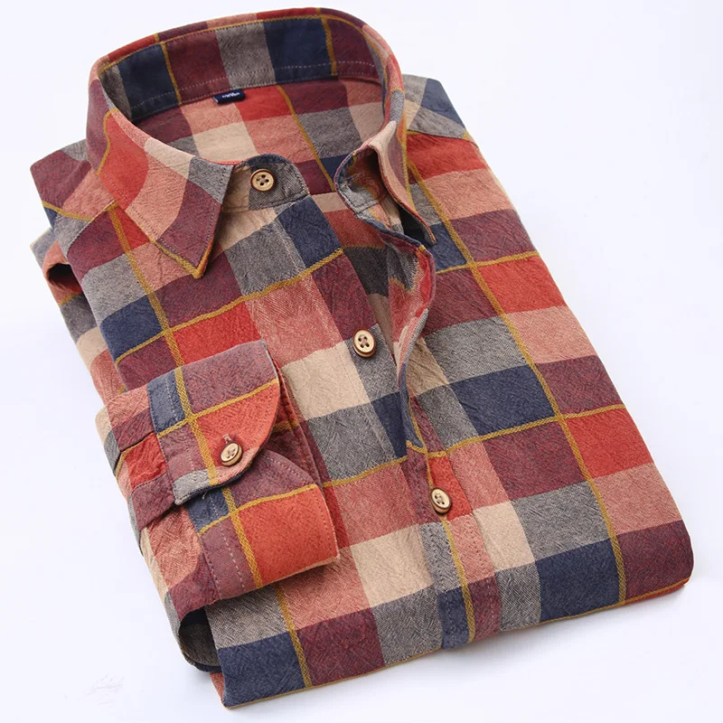 

New Arrivals Square Plaid & Wide Striped Shirt 100% Cotton Business Social Formal Shirts Casual Men Shirt Long Sleeve Slim Fit