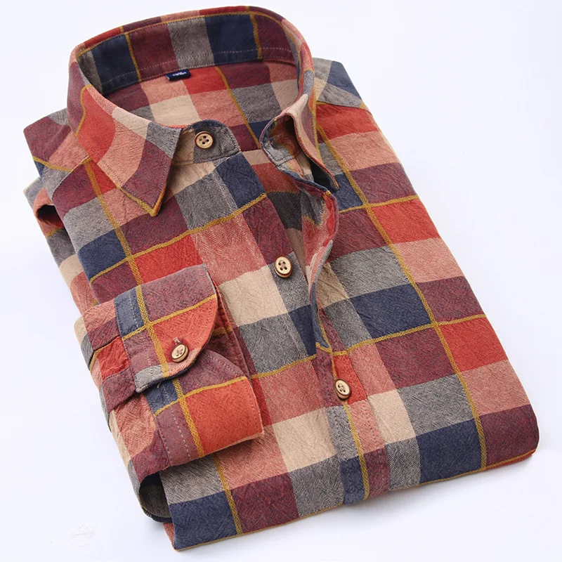 New Arrivals Square Plaid & Wide Striped Shirt 100% Cotton Business Social Formal Shirts Casual Men Shirt Long Sleeve Slim Fit