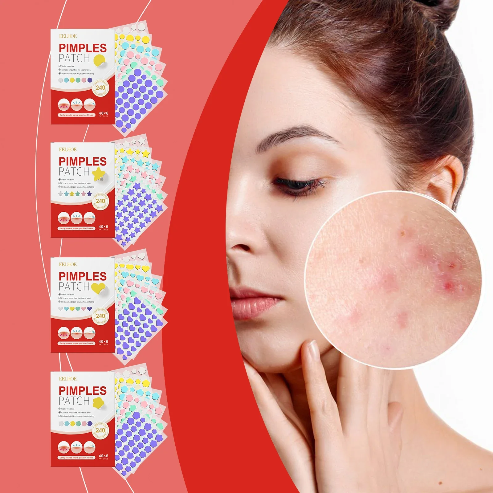 

240Pcs Salicylic Acid Acne Pimple Patches Colorful Round/Heart/Flower/Star Shape Acne Removal Skin Care Stickers Covering Zits