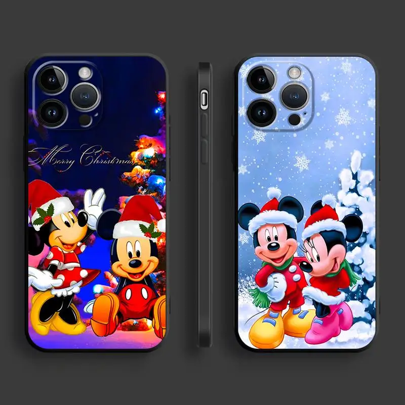 Disney Mickey Minnie Christmas Snow Phone Case for Apple iPhone 16 15 pro max XR 14 13 12 Mini 11 XS XR X 7 8 plus Silicon Cover