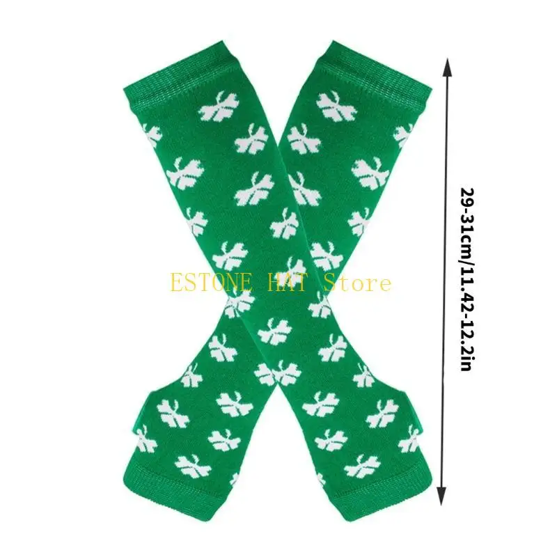 49MF Patrick's Day Costume Set Long Gloves Green Tutu Skirt Glasses Beads Necklaces Party Supplies for Adult Woman