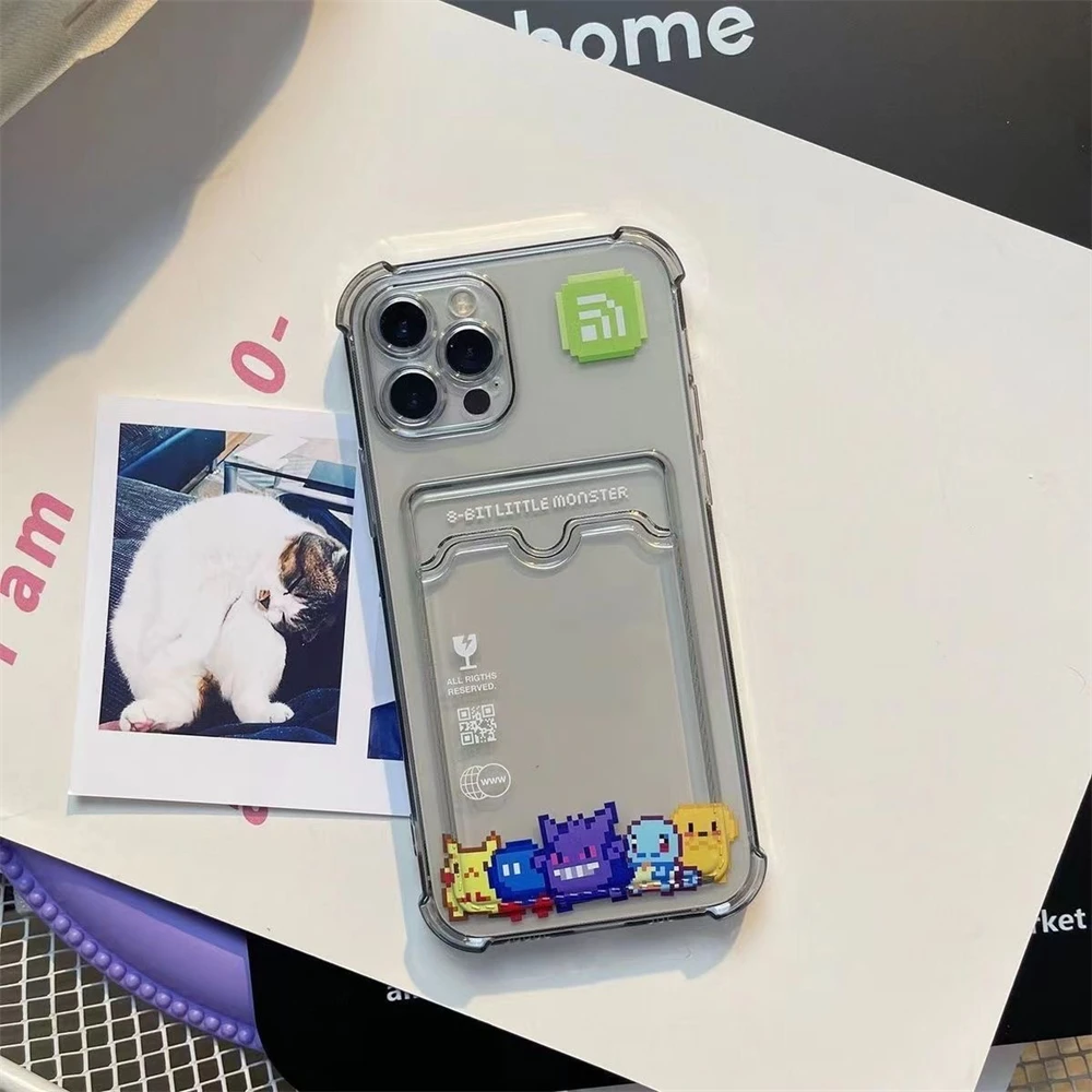 3D Anime Carino P-Pokemon Gengar Porta carte Portafoglio Proteggi Custodia per iPhone 11 12 13 14 15 16 Pro Max X XR Trasparente Custodia morbida per telefono