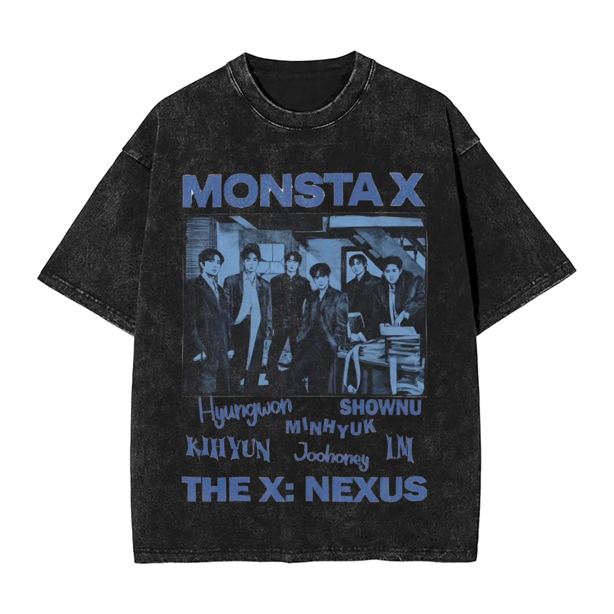 Monsta X the X Nexus North America World Tour Accessories Washed T Shirts for Men Women Streetwear Hip Hop T-Shirt