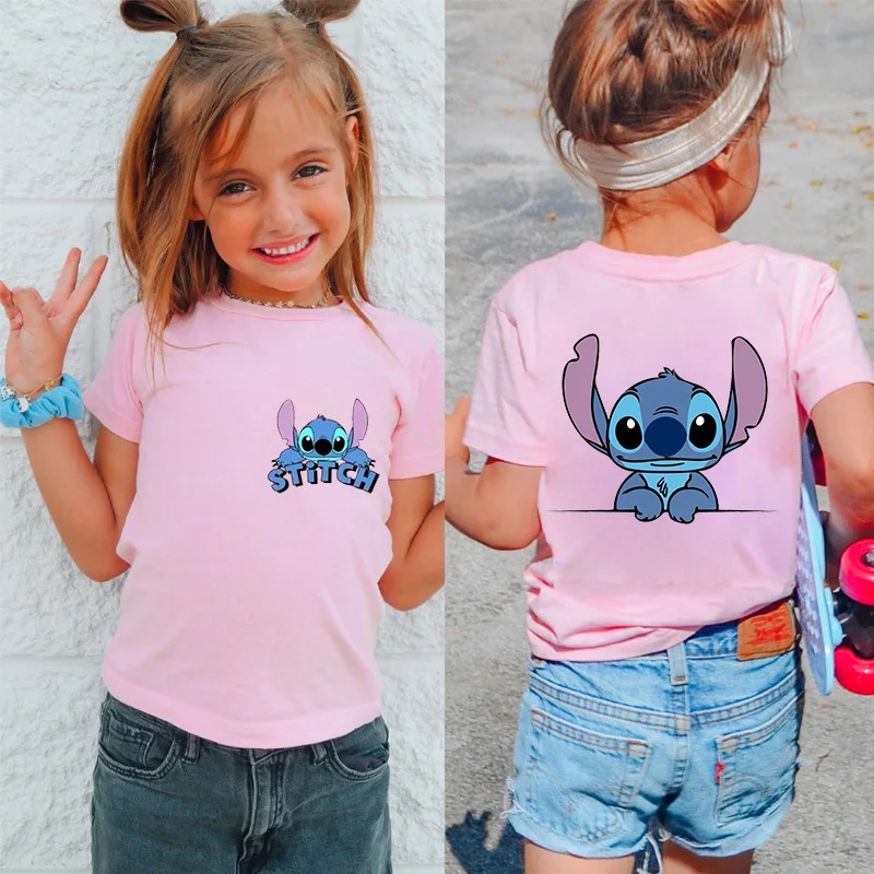 Kawaii ديزني ليلو غرزة الكرتون تي شيرت غرزة لطيف فتاة صبي الملابس بلوزات على الموضة القطن الحلو هدية قصيرة الأكمام ازياء