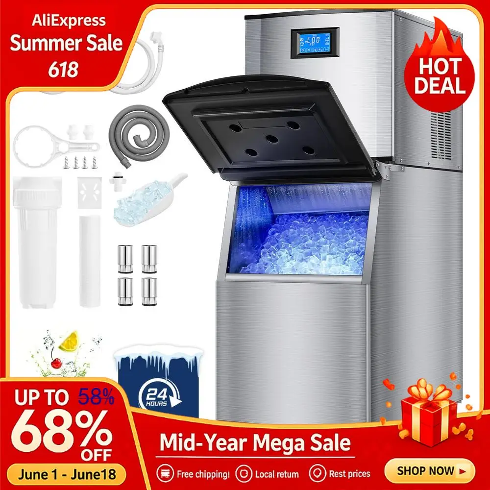 

Ice Maker Machine 500LBS 24H,350LBS Stainless Steel Storage Bin,182 Ice Cubes 1015min,SelfCleaning,Air Cooled Ice Machin,Custom