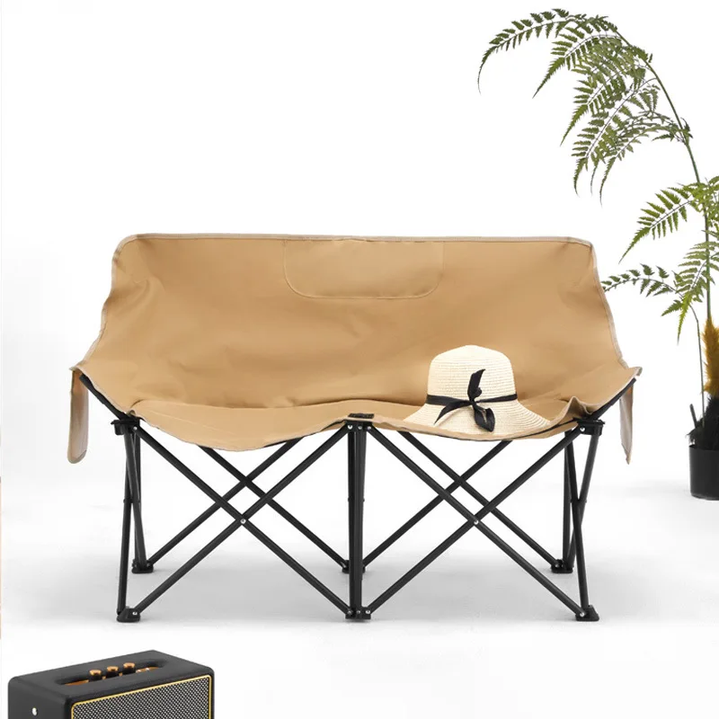 2-Seater Moon Chair Outdoor Folding Chair Oxford Cloth Carbon Steel Portable Backrest Camping Fishing Beach Glamping