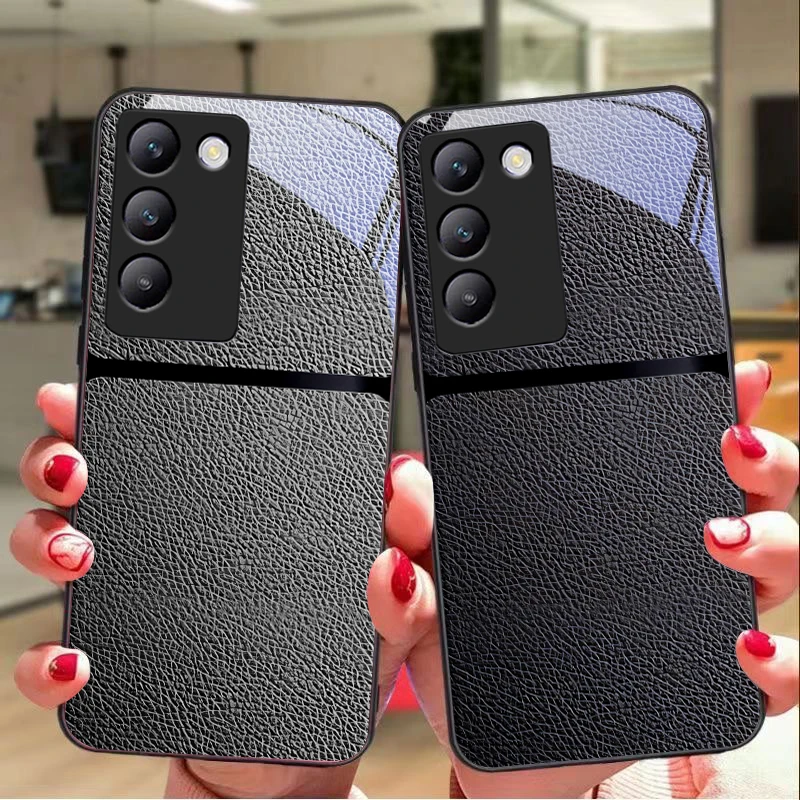 Красный кожаный узор для Y72 33S 11 03 36 96 Lite 35 16 Iqoo 12 V40 SE 5G 29 40 21 30 X80 Pro Vivo Чехол для телефона из закаленного стекла
