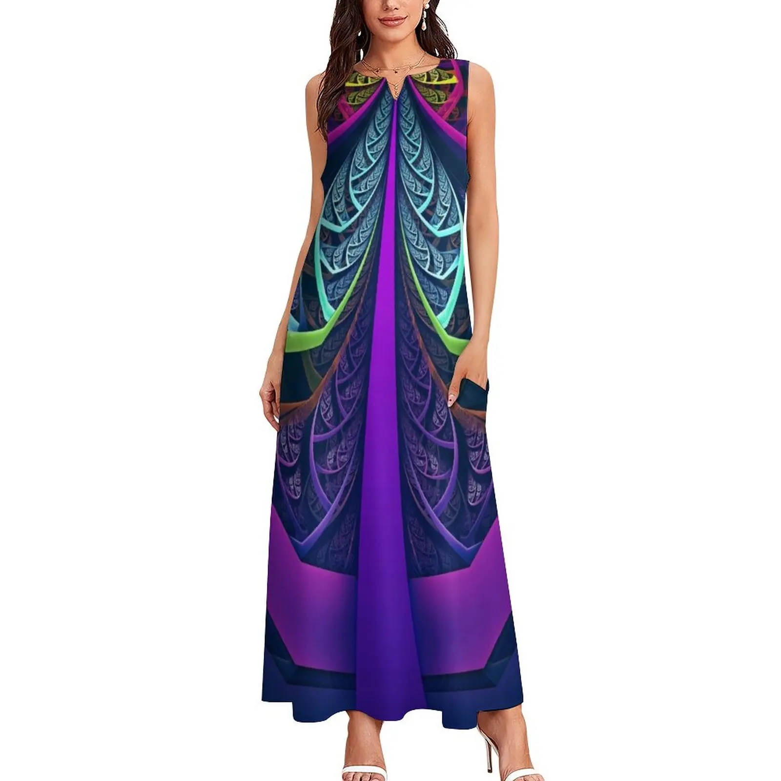 An UltraViolet Black Light Rainbow of Glass Shards Long Dress dress women summer 2025 Women's summer dress