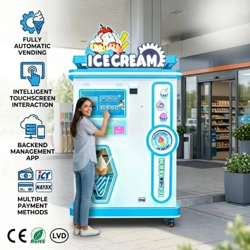 Customized Ice Cream Vending Machine Smart Automatic Soft Serve Dispenser Touch Screen Frozen Treat Store Business Solution