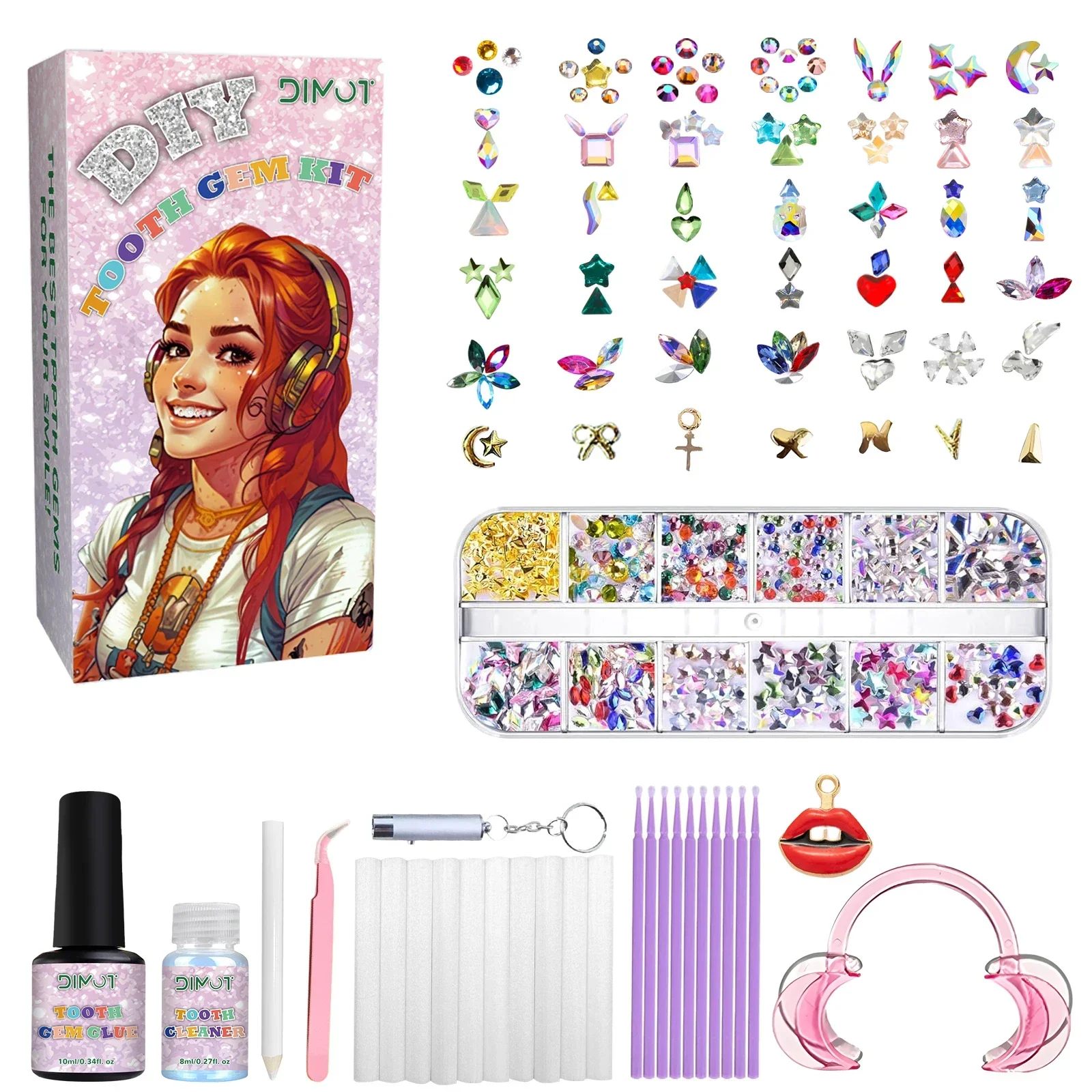 Tand Sieraden Kit DIY Tanden Edelstenen Kit Met Lijmen En Lichte Tanden Heldere Edelsteen Sieraden Decoratie Glinsterende Tand Gem Kit
