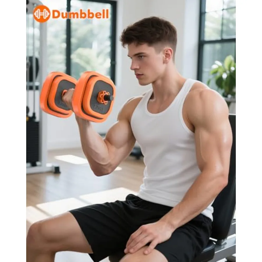 Home gym use: steel dumbbells in black with ergonomic grip, 4-in-1 adjustable design and foldable bench for space-saving storag view 3