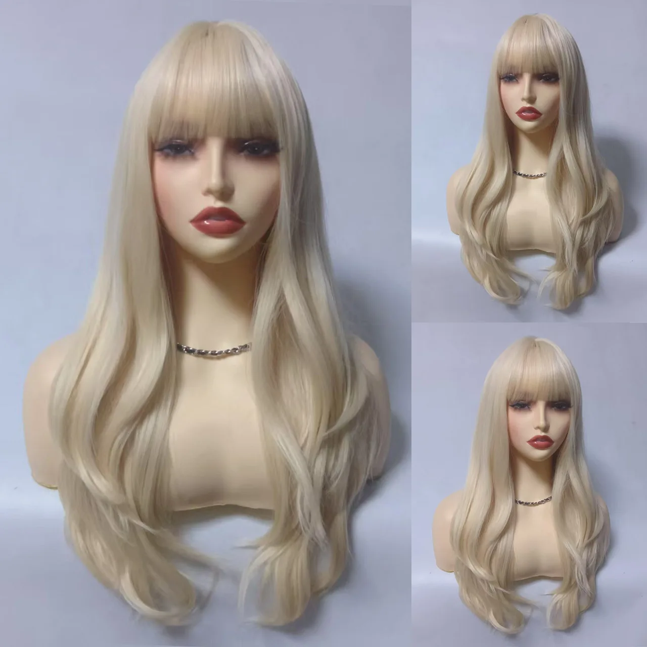 

Ladies 26 Long Beige Straight Hair Wig Elegant Heat Resistant Synthetic Hair Natural Look Mixed Colors