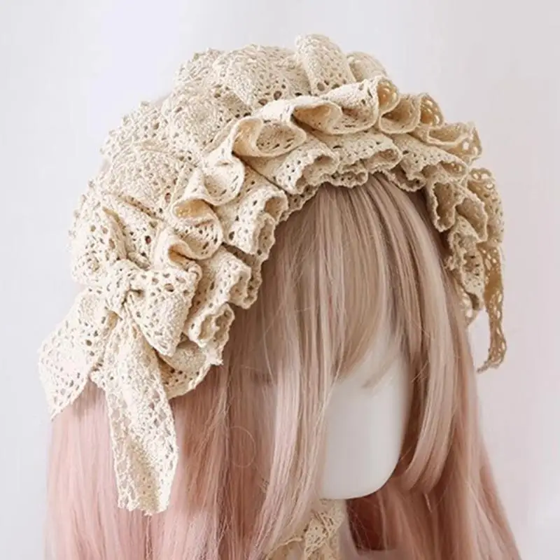 

652F Ruffle Lace Headpiece Headband Anime Maid Cosplay Headband Lolitas Lace Flower Headwear Hair Accessories Lace Hair Band