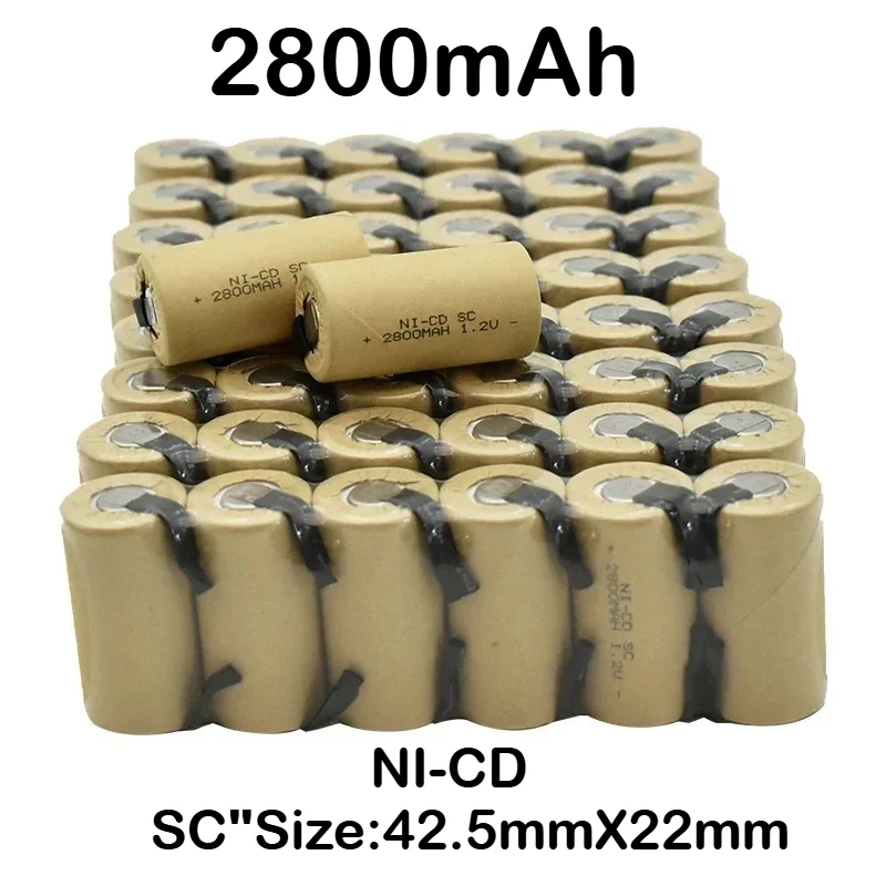

2-20pcs Screwdriver Electric Drill SC Batteries 1.2V 2800mah SubC Ni-Cd Rechargeable Battey with Tab Power Tool NiCd SUBC Cells+