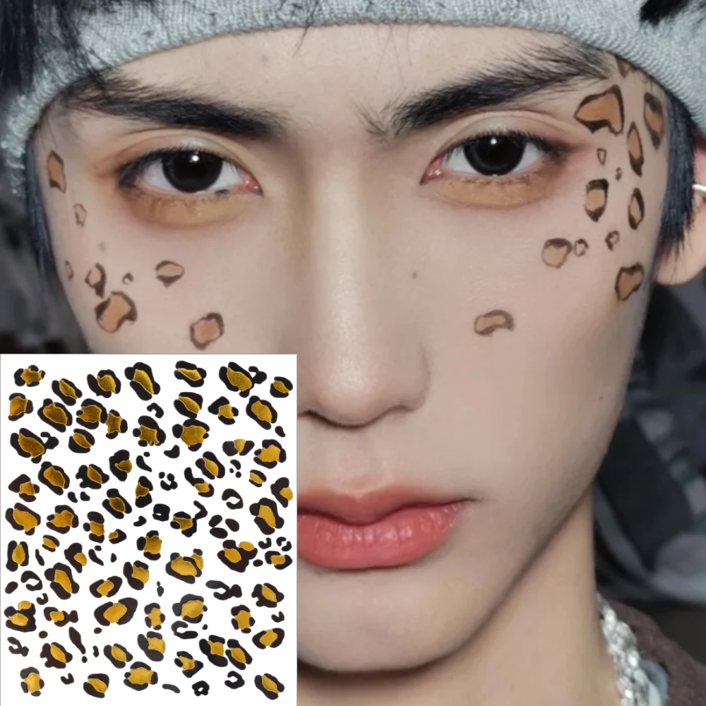 Leopard Print Face Makeup Tattoo Sticker Metal Retro Style on The Party Water Transfer Sticker Lasting Color Is Easy To Scrub