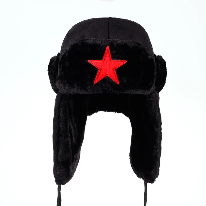 Men Pentagram Lei Feng Winter Hat Aviator Outdoor Ear Flaps Bomber Cap Proof Trapper Russian Hat