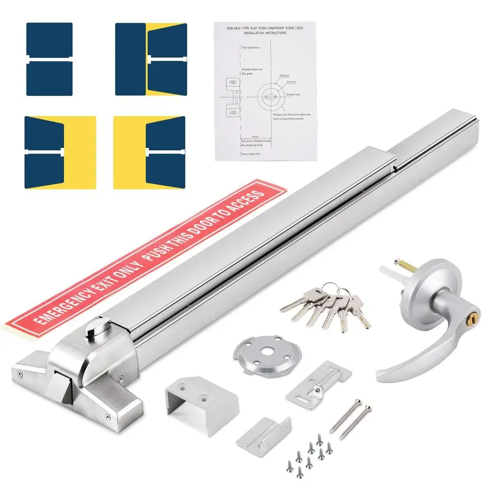 Emergency Exit Device 31.5IN Stainless Steel Panic Bars Commercial Exit Device with Exterior Lever and 6 Keys Hotels Shopping