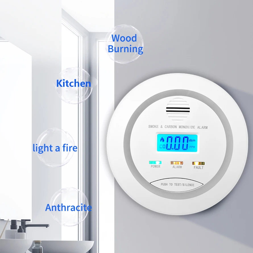 SMARSECUR Carbon Monoxide Detector CO Gas Monitor Alarm ith LCD Digital Display AA Battery Powered CO Sensor Detector for Home