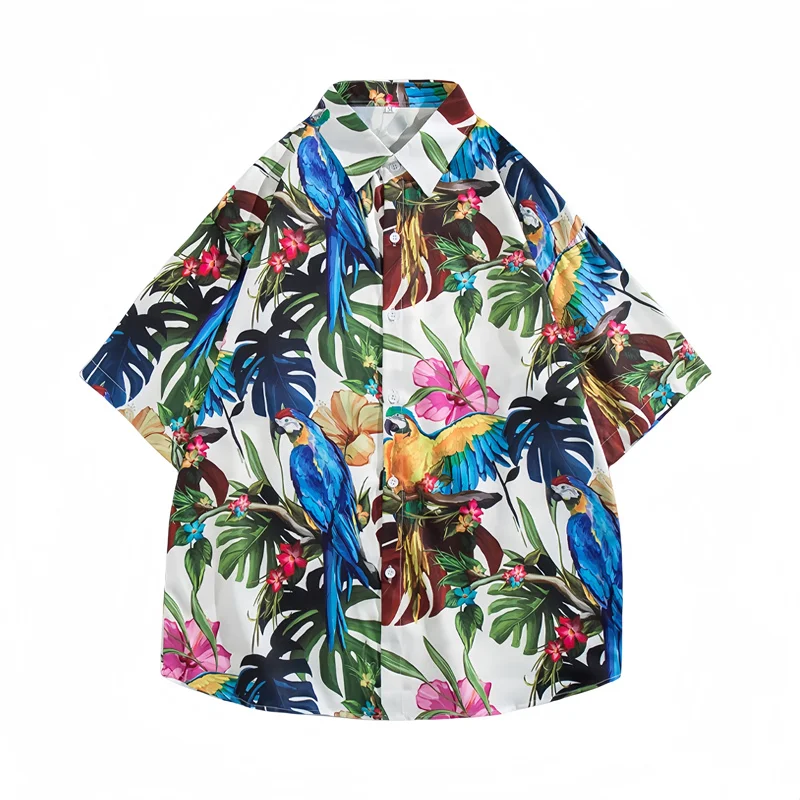 Men's Summer Vacation Travel Short Sleeve Floral Shirt High Street Fashion Vintage Hawaiian Beach Casual Loose Printed Shirt