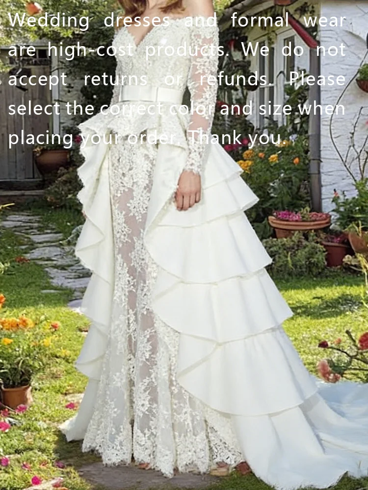 Elegant Off The Shoulder Lace Sleeve Sashes Ruffles Bride Wedding Dresses Bridal Gowns Customized