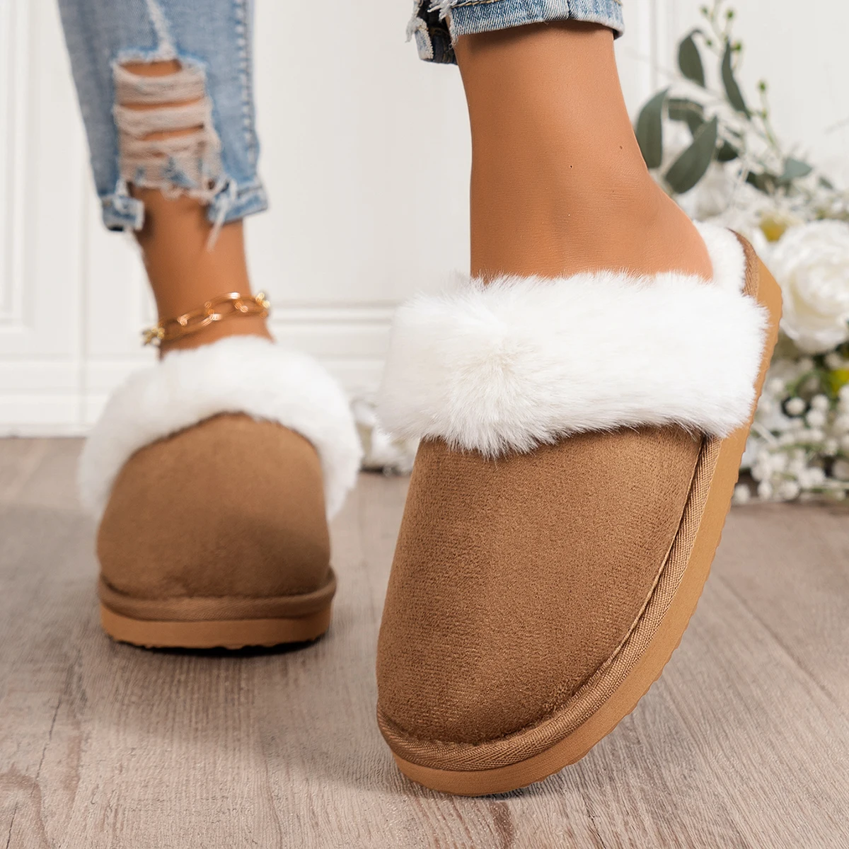 Women's Fashionable Home Slippers, Comfortable and Warm Thick-Soled Bedroom Slippers for Autumn and Winter view 6