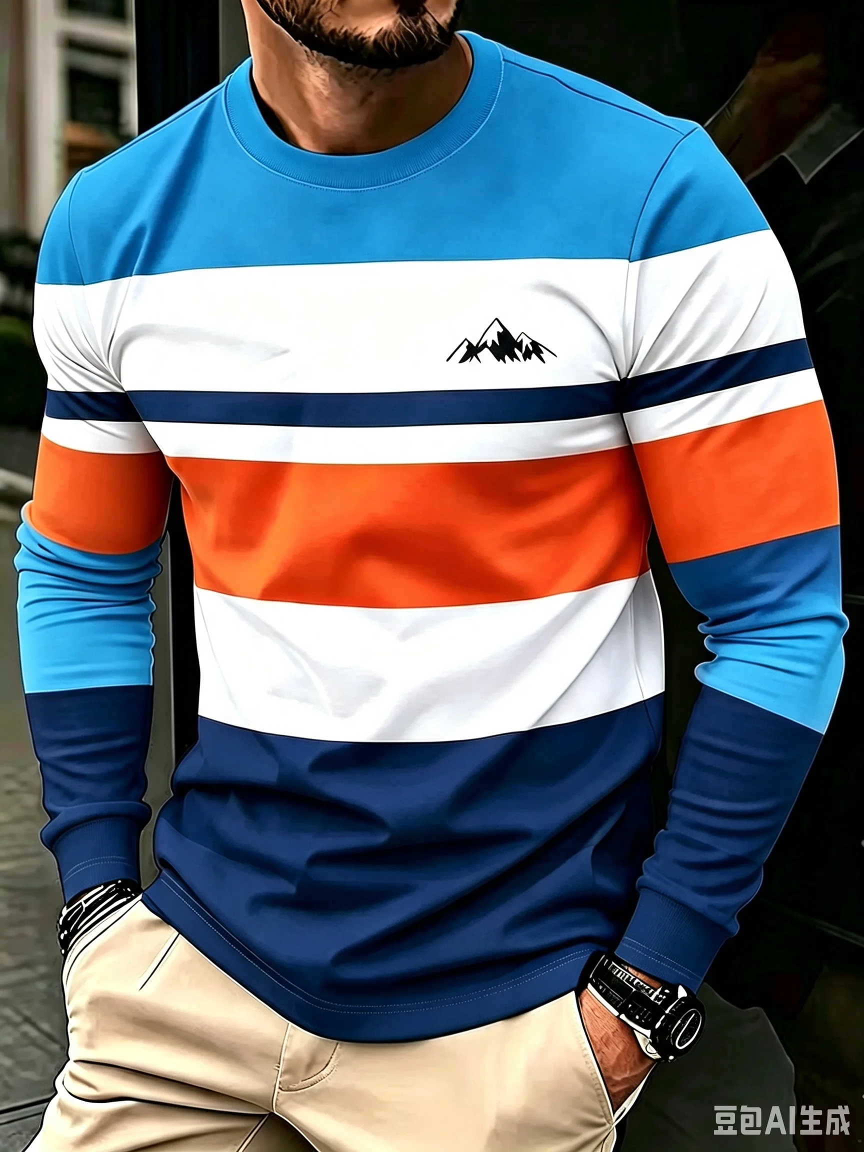 Simple Classic Striped Printed Men's Long Sleeved T-Shirt Spring And Autumn Comfortable Daily Casual Street Loose Men's Clothing