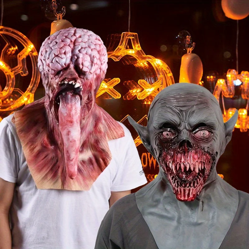 

Две маски ужасов на Хэллоуин, маски вампира и большого языка, тематические головные уборы ужасов для вечеринок и маски для квеста.