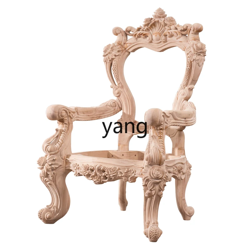 LTT leather dining chair luxury all solid wood carving flower chair villa restaurant study lounge chair