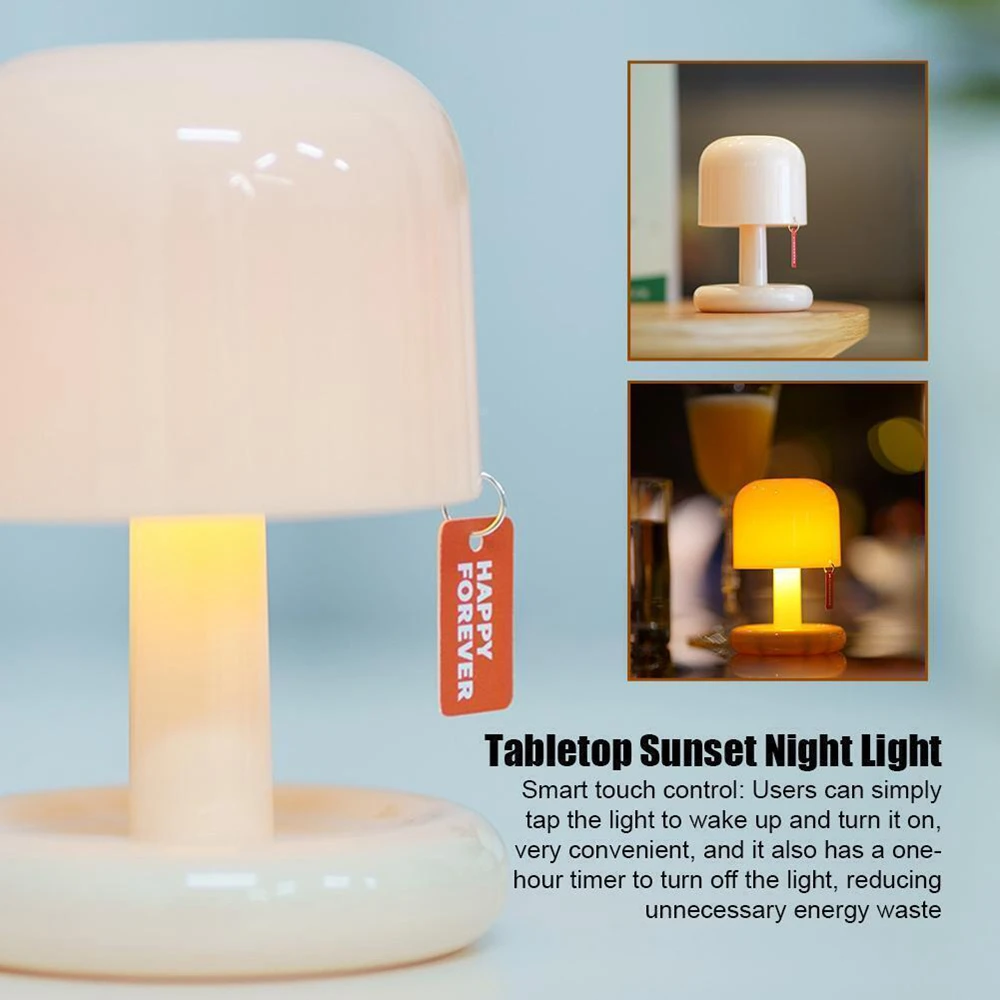 LED Mushroom Table Lamp Recarregável Sunset Night Light, Mini Desktop, Home Bedroom, Room Decor, Children Gift