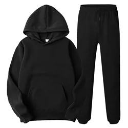 Oversize Black Hoodies Set Autumn Men's Sport Casual 2 Piece Sets Long Sleeve Hooded Sweatshirts+Sweatpants 2024 y2k Pant Sets