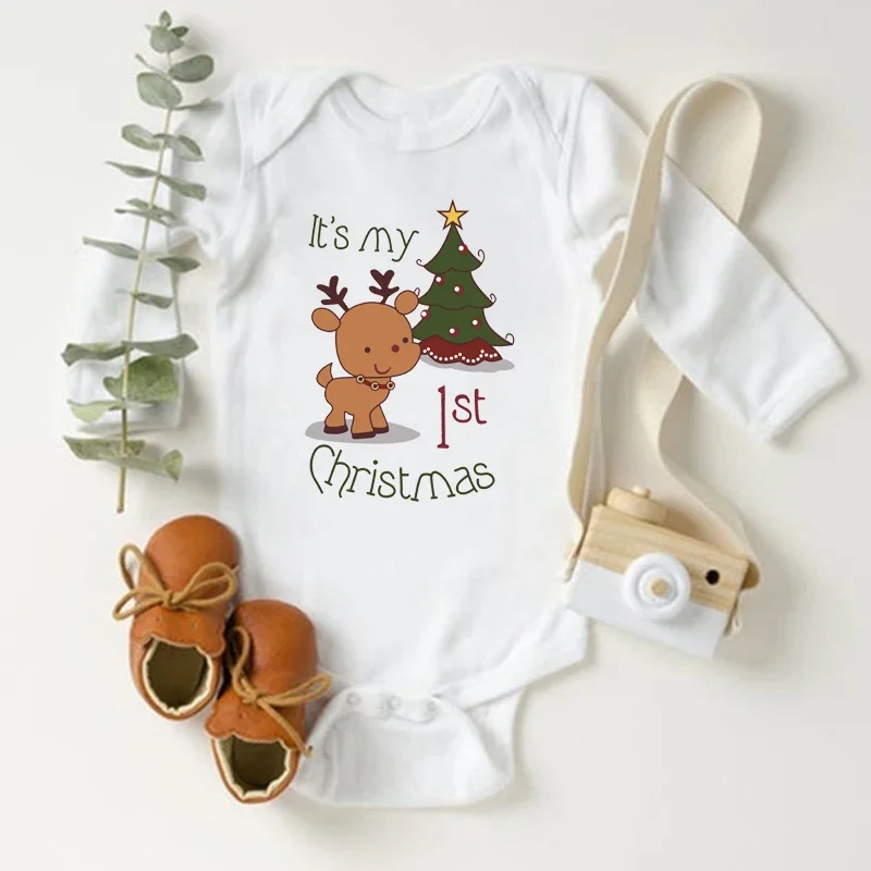 

It's My First Christmas Newborn Baby Bodysuit Long Sleeve Cotton Body Baby Boy Onesie Cute Baby Girl Christmas Romper Clothes