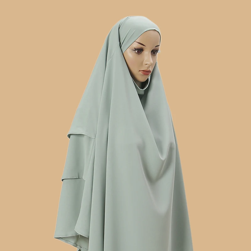 Poka Hijab Khimar 3 Layer Ramdan Eid Prayer Garment Plain Muslim Long Headcarf Hijabs for Woman Islamic Saudi Turkey Niqab