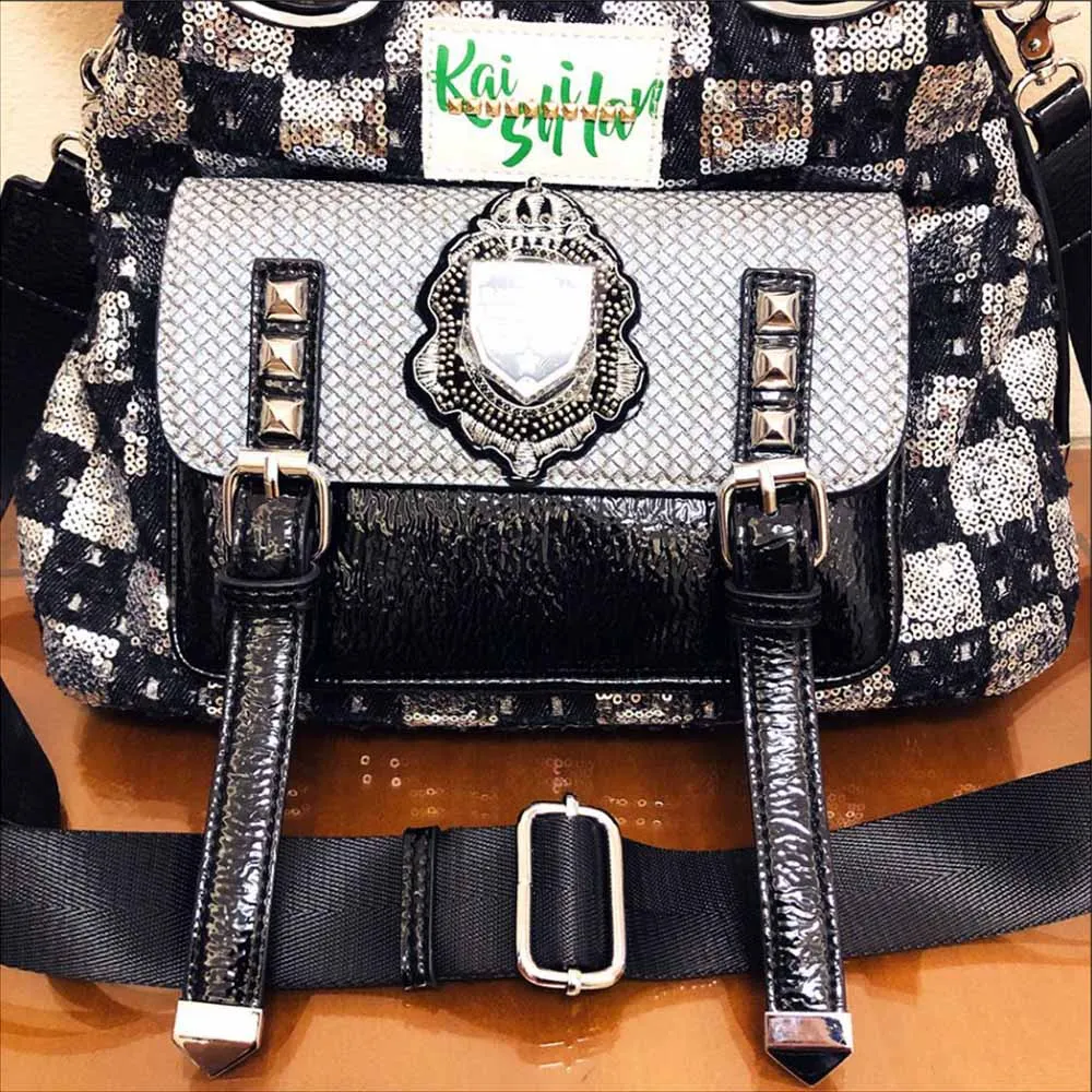 Brand Luxury Women Handbag New Fashion Sequins Designer Crossbody Shoulder Bag Vintage Rivet Large Capacity Tote Bags Sac A Main