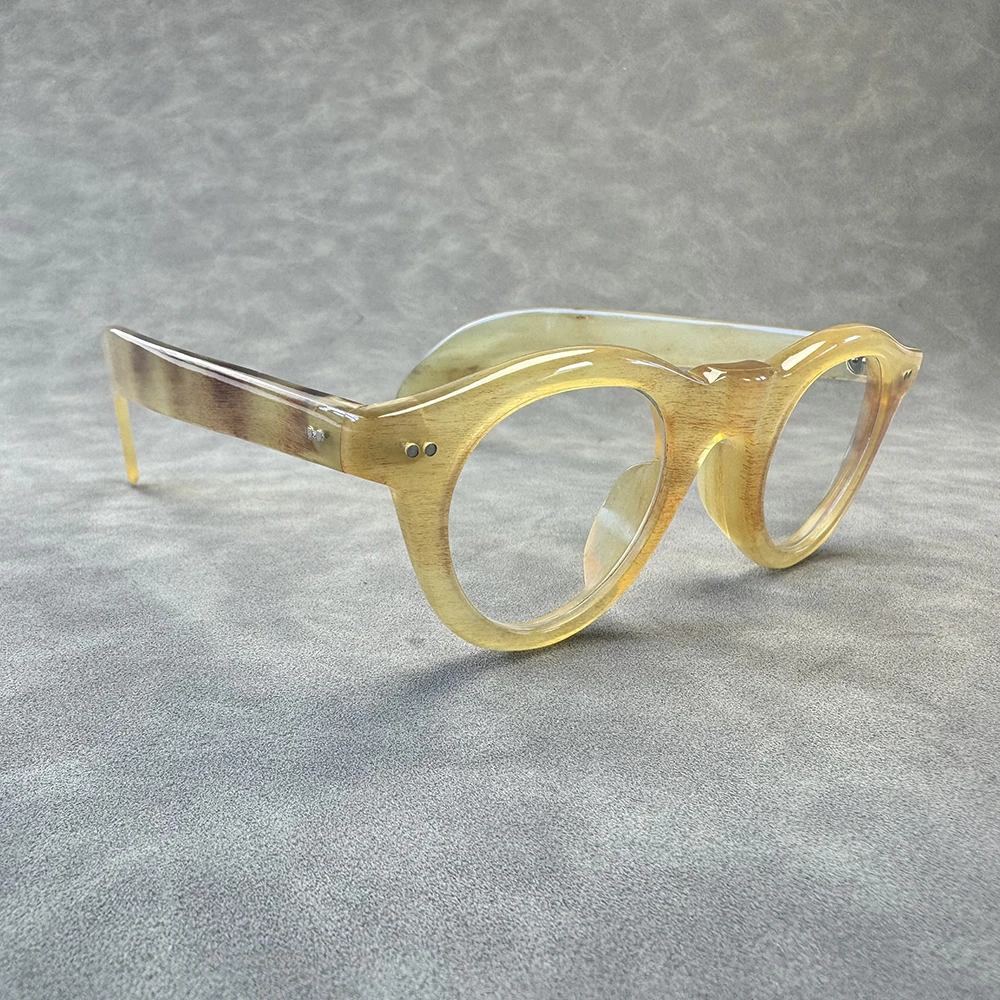 

Man Glasses Frames Vintage Unique Cat Eye Retro Handmade Honey Horn Prescription Eyeglass Frames Optical Lenses Eyeglasses