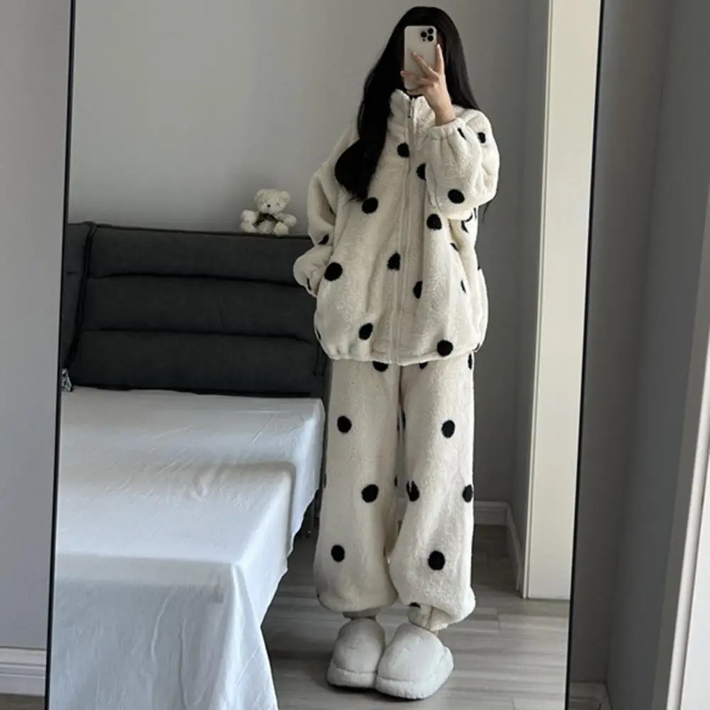 Women Velvet Pajama Set  Warm Loose Top And Elastic Waist Pants Home Casual Warm Woolen Suit Women 2023 Autumn Winter