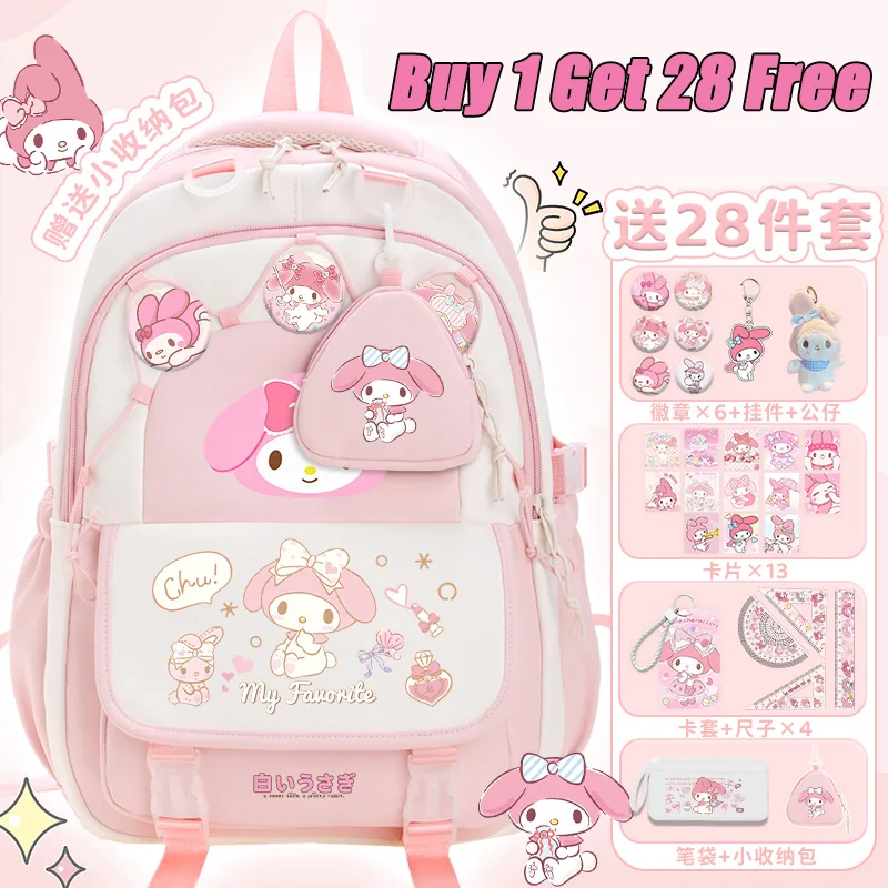 Sanrio Backpack Cute Cartoon My Melody Girls Backpack Teenager School Bag Large Capacity Lightweight Back to School Backpack