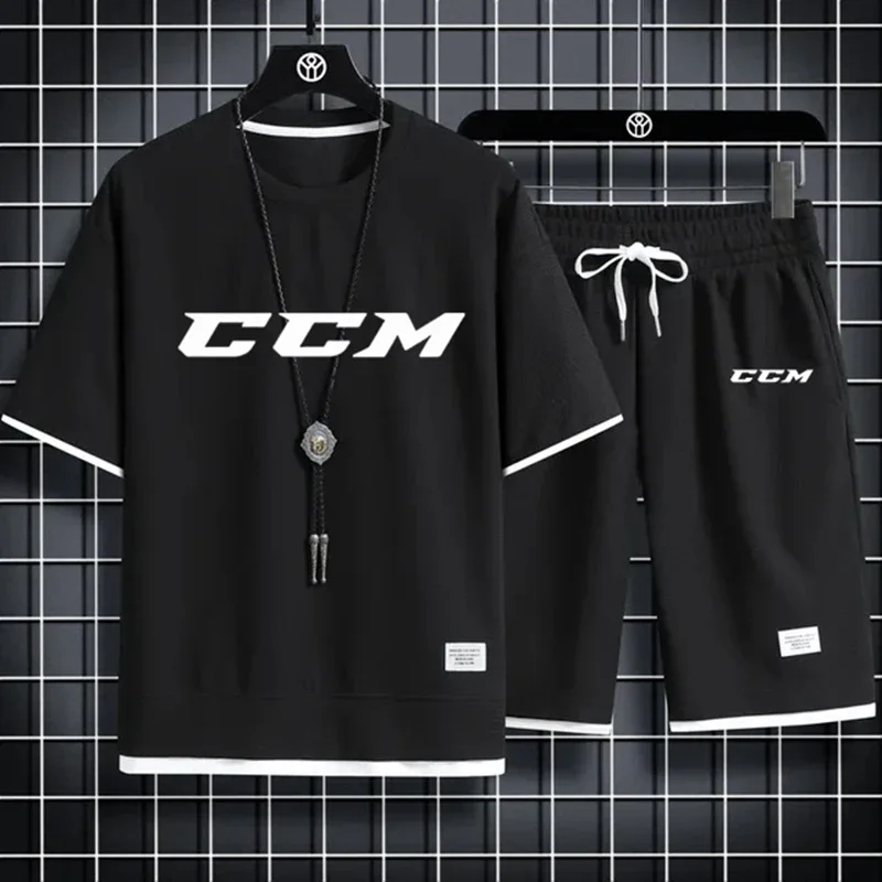 New Summer Short Sleeve CCM Mens Set Men Fashion Sportswear Tracksuit printing Casual Suit T Shirt + Shorts Two Piece Set Man